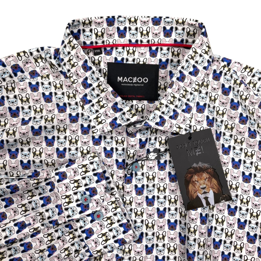 Maceoo Fibonacci Shirt Mens 3XL White Multi Micro Dog French Bulldog NWT‎